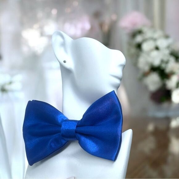 Shiny Royal Blue/Black Bow Tie l Adjustable l Unisex l New - Picture 3 of 8